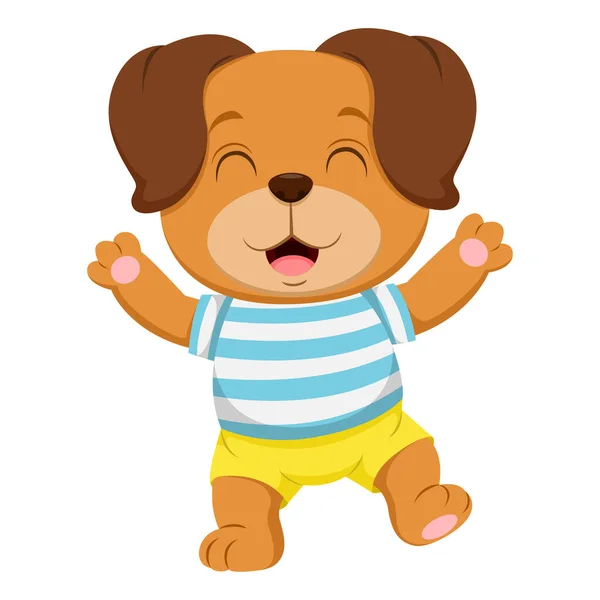 Векторна Ілюстрація Мультфільму Щасливий Маленький Собака Мультфільм Махає Рукою — стоковий вектор