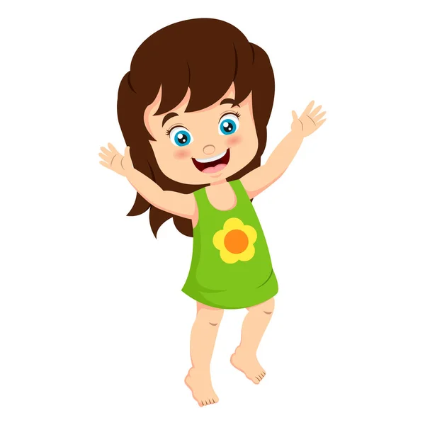 Ilustração Vetorial Dos Desenhos Animados Menina Feliz Acenando Mão —  Vetores de Stock