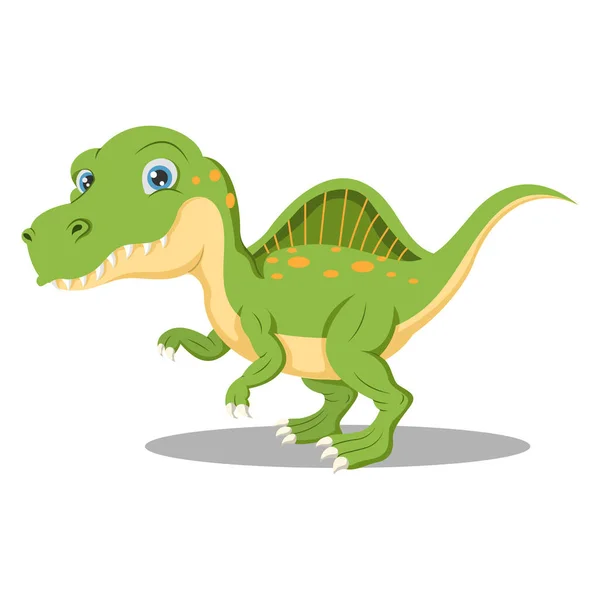 Vector Illustration Cartoon Funny Green Spinosaurus Dinosaur — Stock Vector