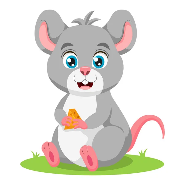 Vector Illustratie Van Cartoon Schattige Muis Met Kaas — Stockvector