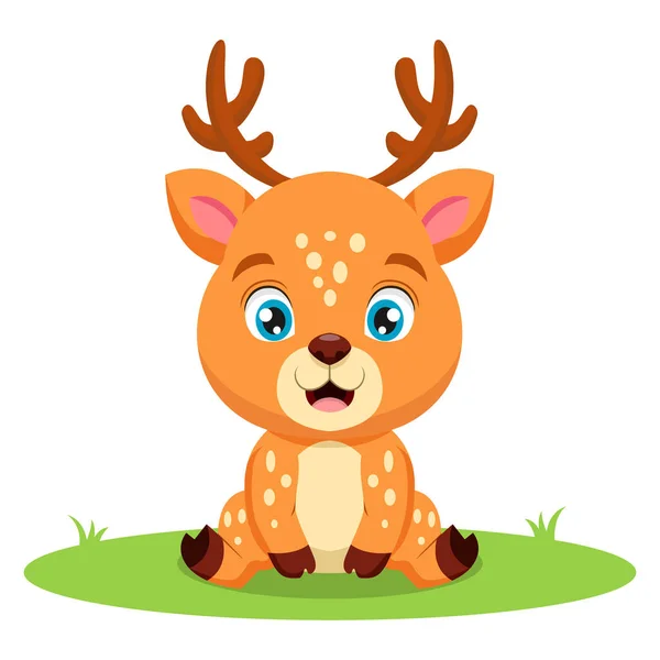 Vector Illustration Cute Little Deer Sitting Grass — Stock Vector