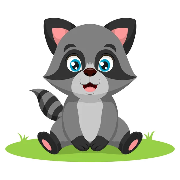 Vector Illustration Cute Baby Raccoon Sitting Grass — Stock Vector