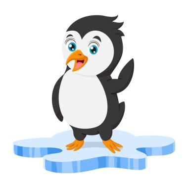 Buz kütlesindeki sevimli bebek penguenin vektör çizimi