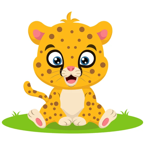 Vector Illustration Cute Little Leopard Cartoon Sitting Grass — Stock Vector