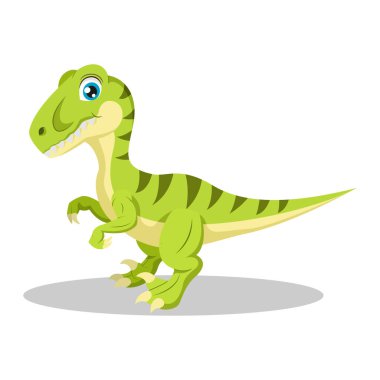 Beyaz arka planda Sevimli yeşil dinozor karikatür Vektör illüstrasyon