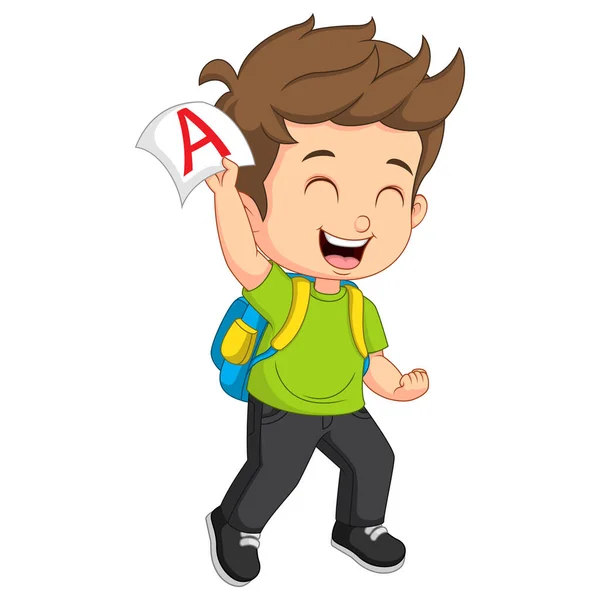Vector Illustration Cute Happy Little Boy Get Good Grade — Stock Vector