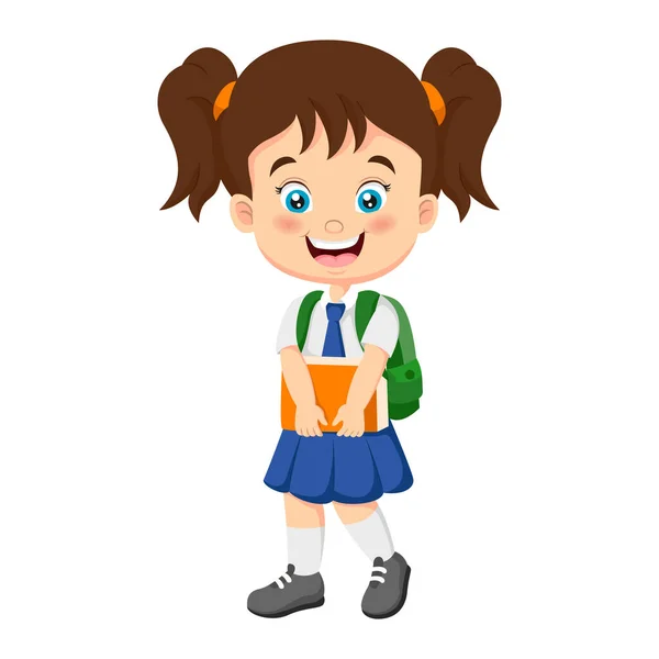 Vector Illustration Cartoon School Girl Backpack Book — Archivo Imágenes Vectoriales