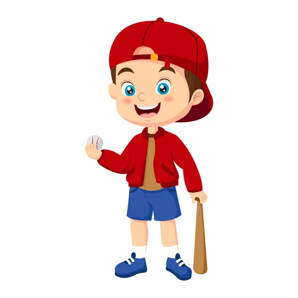 Vector Illustration Cute Little Boy Baseball Player — 图库矢量图片