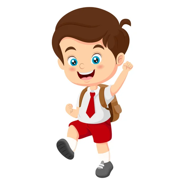 Vector Illustration Cute Indonesian Elementary School Boy Wearing Red White — Vetor de Stock