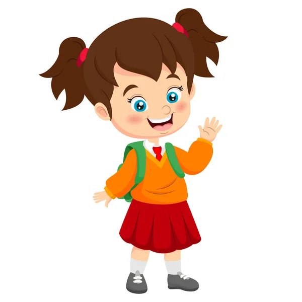 Vector Illustration Cute Indonesian Elementary School Girl Wearing Red White — 图库矢量图片