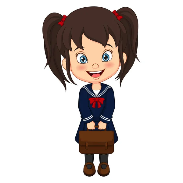 Vector Illustration Cute Japanese School Girl Holding Bag — ストックベクタ