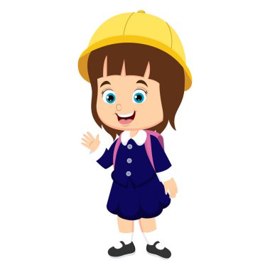 Vector Illustration of Cute japanese school girl cartoon waving hand