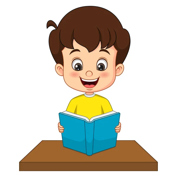 Ilustración Vectorial Del Niño Dibujos Animados Leyendo Libro Escritorio — Vector de stock