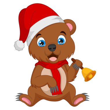 Eşarplı ve şapkalı şirin ayı çizgi filminin vektör çizimi.