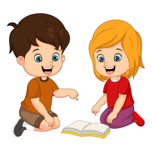 Vektor Illustration Von Netten Kindern Beim Lesen Von Büchern — Stockvektor