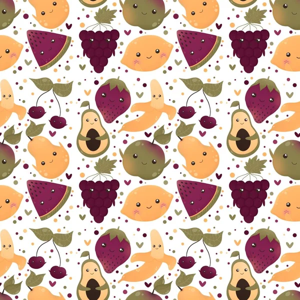 フルーツとかわいいカラフルなパターン — ストック写真