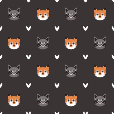 Tilki ve rakunlu çocuklar için şirin bir desen.