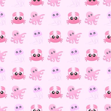 Yengeç, denizanası ve ahtapotlu şirin desenler.