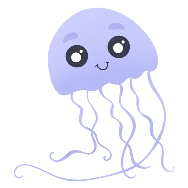 Милая Улыбающаяся Фиолетовая Медуза Щупальцами — стоковое фото