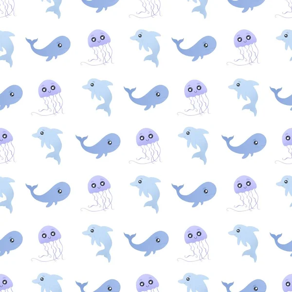 Schattig Patroon Met Kwallen Walvissen Dolfijnen — Stockfoto