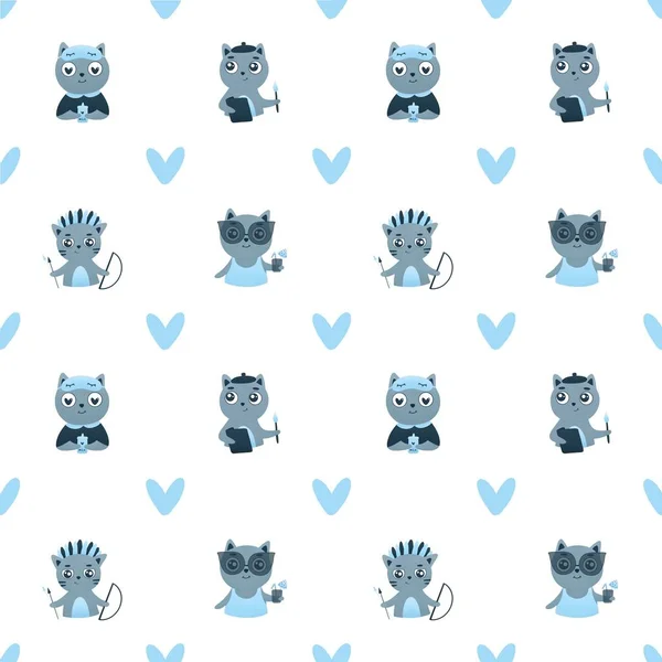 Милий Синій Візерунок Кішкою — стокове фото