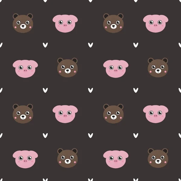 Niedliches Muster Für Kinder Mit Bär Und Schwein — Stockfoto