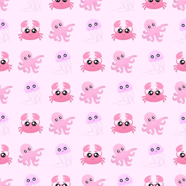 Yengeç, denizanası ve ahtapotlu şirin desenler.