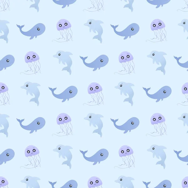 Cute Pattern Jellyfish Whale Dolphin — Stock Photo, Image