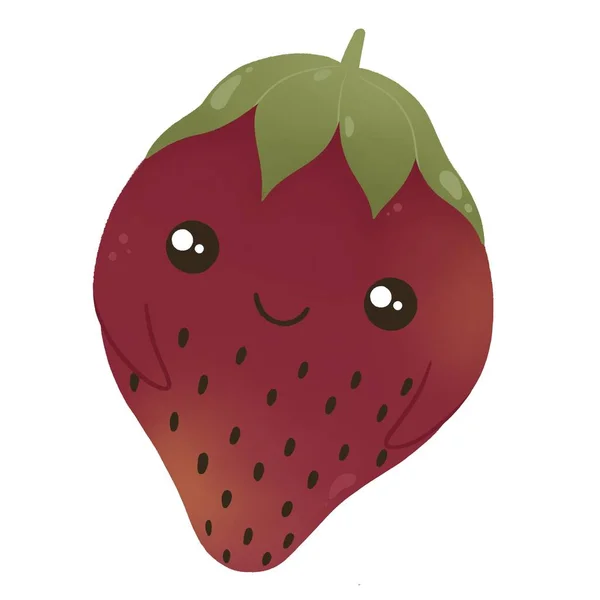 红红的草莓 有可爱的脸 — 图库照片