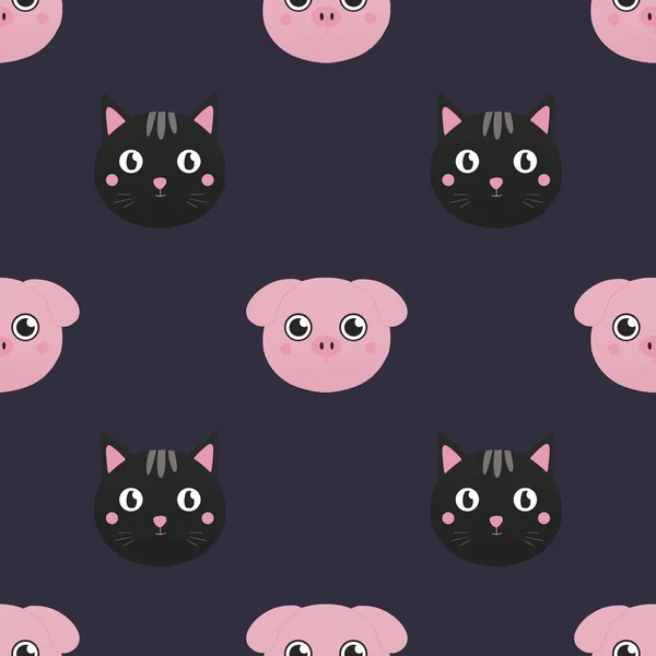 Modèle Mignon Pour Les Enfants Avec Porc Chat — Photo