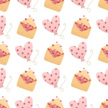 Sevimli Sevgililer Günü deseni - zarflar ve balonlar