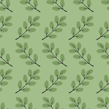 çiçek deseni - açık yeşil arkaplanda sevimli bitki yaprakları