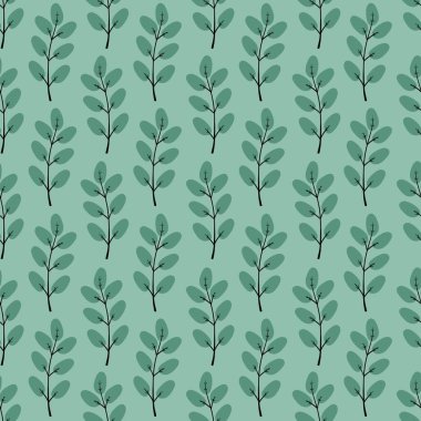 çiçek deseni - açık yeşil arkaplanda sevimli bitki yaprakları