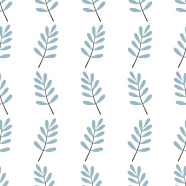 Güzel çiçek deseni - beyaz arka planda sevimli mavi yapraklar