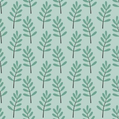 çiçek deseni - açık yeşil arkaplanda sevimli bitki yaprakları