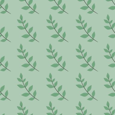 Basit, sevimli çiçek deseni. Yeşil arka planda bir bitkinin güzel yaprakları.