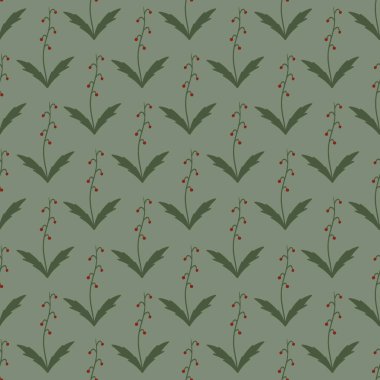 çiçek deseni - gri arkaplanda sevimli bitkiler