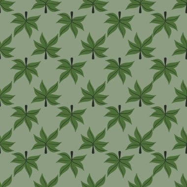 Basit, sevimli çiçek deseni. Yeşil arka planda bir bitkinin güzel küçük yaprakları.