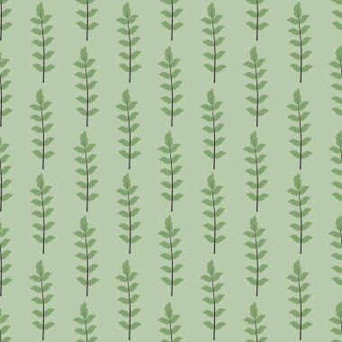 Basit, sevimli çiçek deseni. Yeşil arka planda bir bitkinin güzel küçük yaprakları.