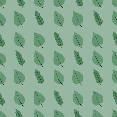çiçek deseni - yeşil arka planda sevimli bitki yaprakları