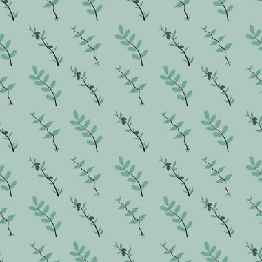 Basit, sevimli çiçek deseni. Yeşil arka planda bir bitkinin güzel yaprakları.