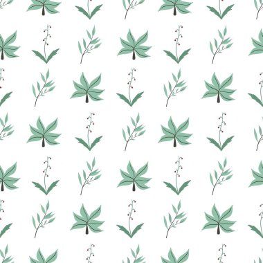 çiçek deseni - beyaz arkaplanda sevimli yeşil bitki yaprakları