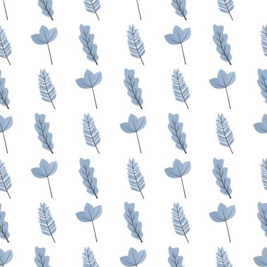 Basit bir çiçek deseni. Beyaz arka planda bir bitkinin güzel mavi yaprakları.
