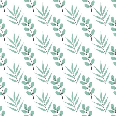 çiçek deseni - beyaz arkaplanda sevimli yeşil bitki yaprakları
