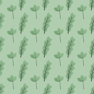 Güzel çiçek deseni - yeşil arka planda sevimli bitki yaprakları