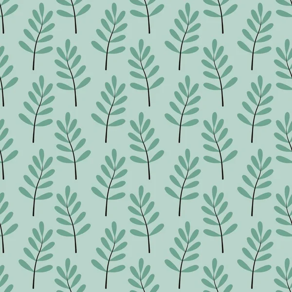 çiçek deseni - açık yeşil arkaplanda sevimli bitki yaprakları