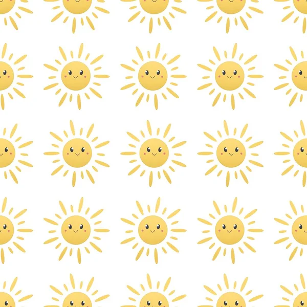 Ładny Letni Wzór Dla Dzieci Słońce Białym Tle — Zdjęcie stockowe