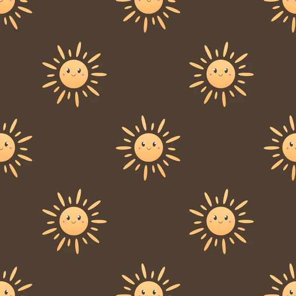 Ładny Letni Wzór Dla Dzieci Słońce Brązowym Tle — Zdjęcie stockowe