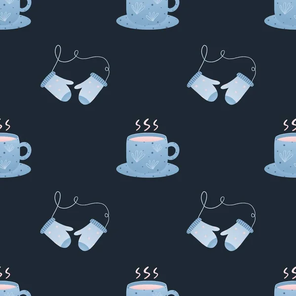 Modèle Hiver Avec Des Tasses Boissons Chaudes Des Mitaines — Photo