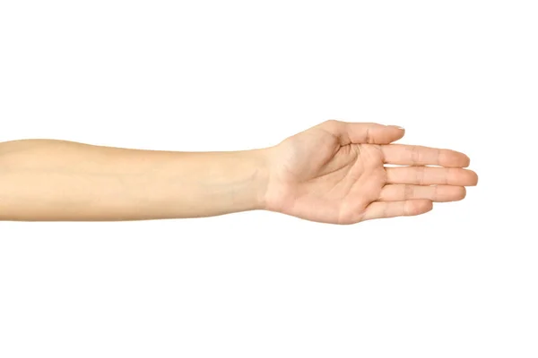 Händeschütteln Frau Hand Mit Französischer Maniküre Gestikuliert Isoliert Auf Weißem — Stockfoto